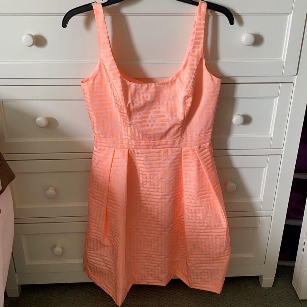 Shoshana Bright Coral Square Neck Dress